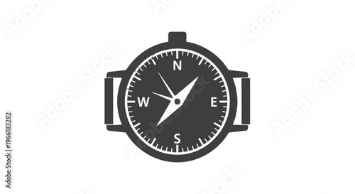 Black Compass with White Needle and Direction.