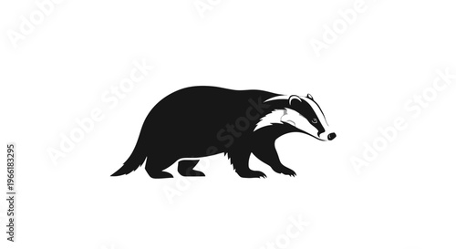 Black Silhouette of a Badger Animal.