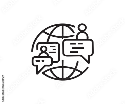 Global Communication Network Icon with Chat Dialogue Symbol Vector Illustration