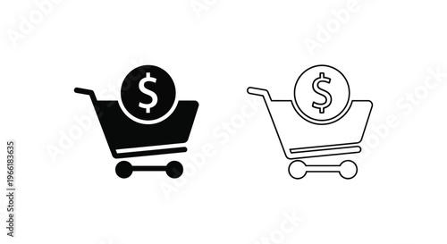 black and white shopping carts with dollar coins Vector