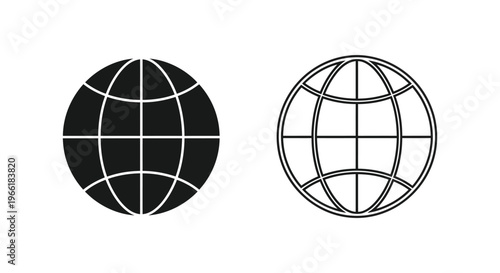 black and white globe icons with grid lines Vector