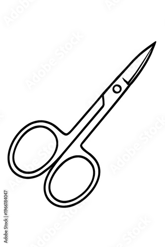 Curved Cuticle Scissors Vector Illustration - Professional Grooming Character for Manicure Tool Kits, Salon Equipment Catalogs, and Hygiene Guides. Modern Black and White Line Art.
