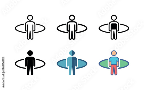 Set of icons representing human presence and personal space boundaries