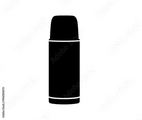 Black Thermos Bottle Silhouette Illustration.