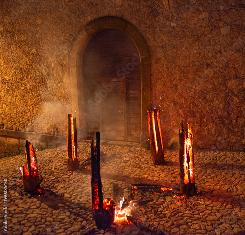 Burning logs of wood