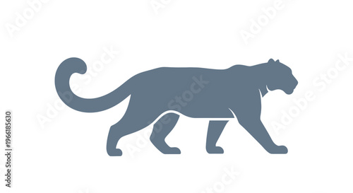 Gray Panther Silhouette Walking Profile View.