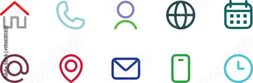 Colorful vector icons for communication and navigation on a white background