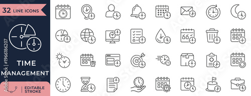 Task planning schedule reminder and productivity tracking outline icons