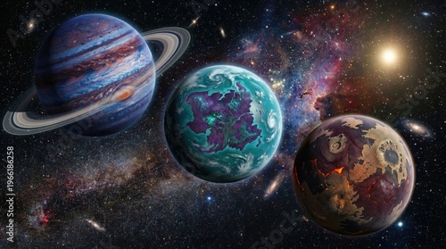 Vibrant planets and celestial bodies floating in a stunning galaxy