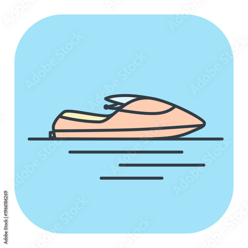 Flat vector icon of a jet ski or water scooter on waves. Illustrations for summer and vacation design