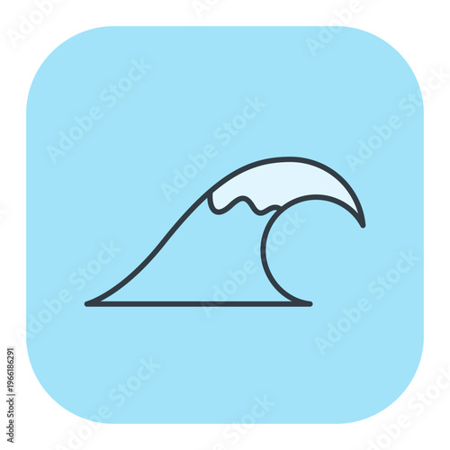 Flat vector icon of a single blue ocean wave with foam. Illustrations for summer and vacation design