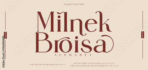 Milnek Broisa Elegant Font. Exclusive Font. Uppercase and Number. Lettering Fashion Designs. Typography serif fonts for design vector illustration