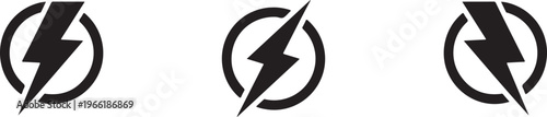 Vector graphic illustrations of lightning bolt logos in a circular design
