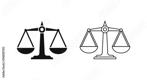 a black and white icon of two scales of justice Vector