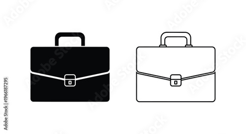 a black and white briefcase with a handle and buckle Vector