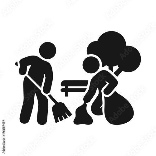 Park cleanup volunteer solid black icon vector illustration