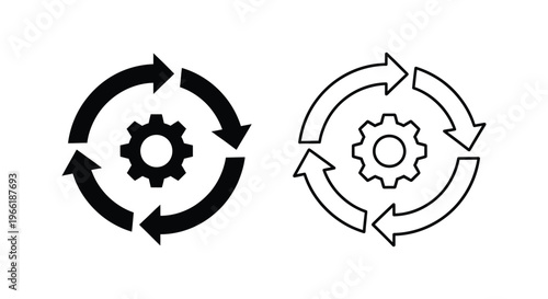 black and white gear icons with circular arrows Vector