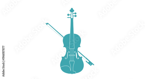 Blue Violin with Bow Illustration.