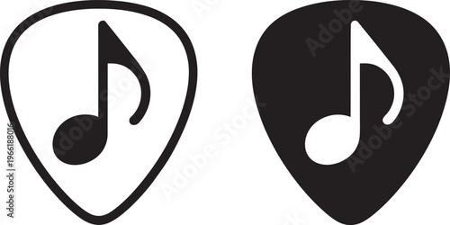 Outline And Filled Music Note Icons Inside Guitar Pick Shape
