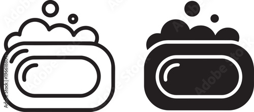 Outline And Filled Soap Bar Icons With Suds And Bubbles, Representing Hygiene And Cleaning