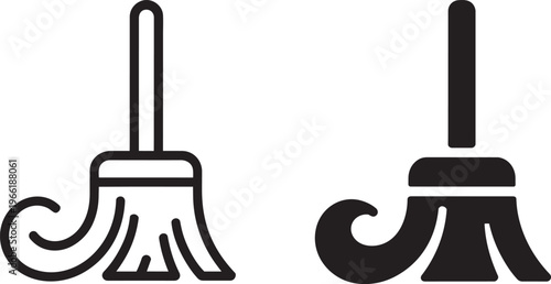 Outline And Filled Broom Icons Set For Cleaning And Housekeeping Services