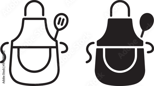 Outline And Solid Filled Apron With Utensil Cooking Icons