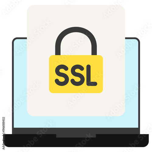 Certificate Lock Flat Color Icon, Mini Illustration For Modern Concept, Ui, Ux Web And App Development. Related To Cyber Security, Data Protection.