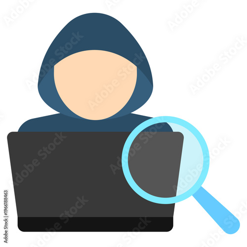 Hacker Detection Flat Color Icon, Mini Illustration For Modern Concept, Ui, Ux Web And App Development. Related To Cyber Security, Data Protection.