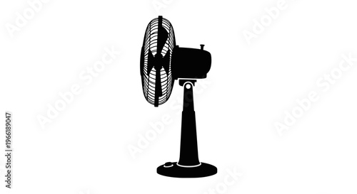 Black Electric Fan on Stand Isolated.