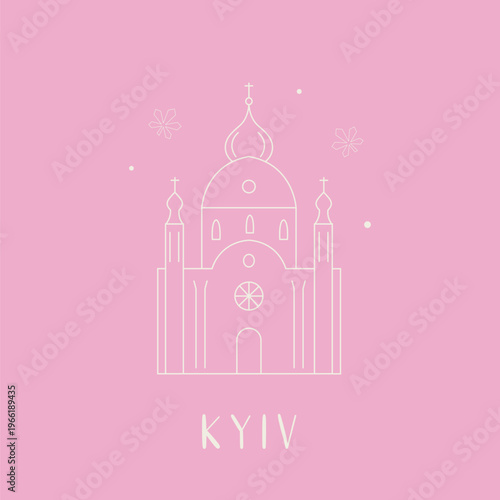 Kyiv greeting card, print in a line style with St Andrew's church
