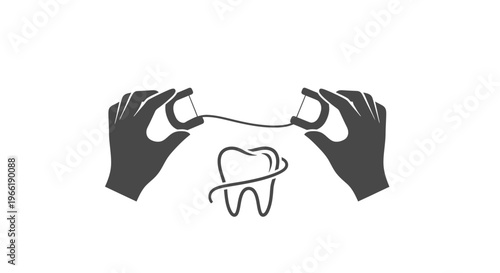 Hands Holding Tooth with Dental Floss.