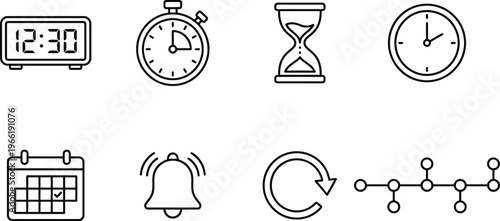 A collection of time management icons for organization and productivity