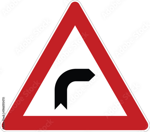 Road Curve to Right Triangle Road Sign Icon No Background
