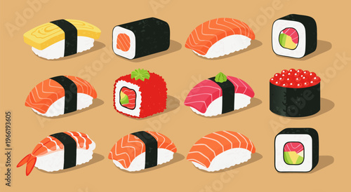 Delicious Sushi and Rolls Vector Illustration Set - Perfect for Food and Restaurant Designs