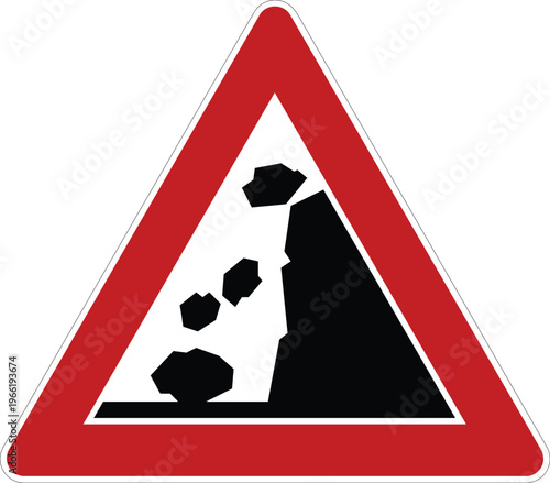 Rockfall from Right Warning Triangle Road Sign Icon No Background