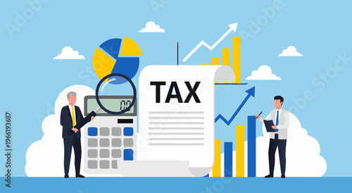 Tax And Finance Vector Illustration Representing Financial Growth And Analysis With Charts And Calculator