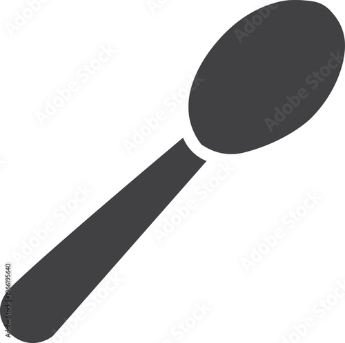 Minimalist spoon icon vector, black kitchen utensil silhouette, simple cutlery symbol for restaurant menu and food service branding