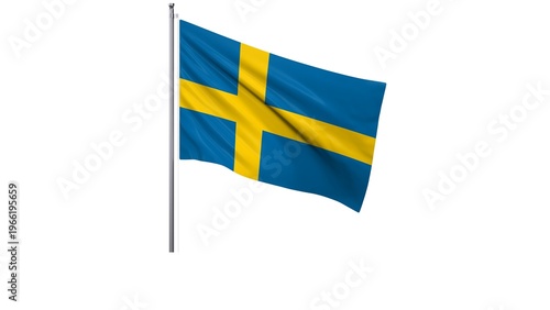 Photography Kingdom of Sweden national flag isolated on white background.