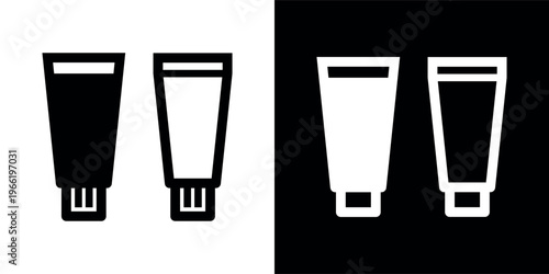 Cream tube icon. Cosmetic or toothpaste symbol. Hygiene product. Household chemicals. Packaging for storing gels and paints. Vector.