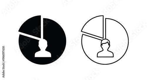 Two pie chart icons with person silhouette and clock hands Vector