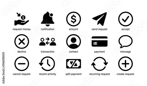 Finance icons for money transactions and requests
