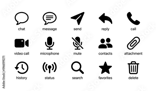 Communication icons set with chat message send reply and call symbols