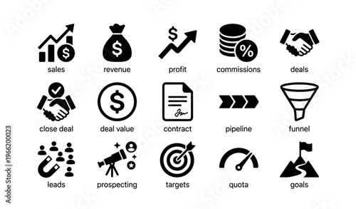 Business icons illustrating sales revenue profit and strategy elements
