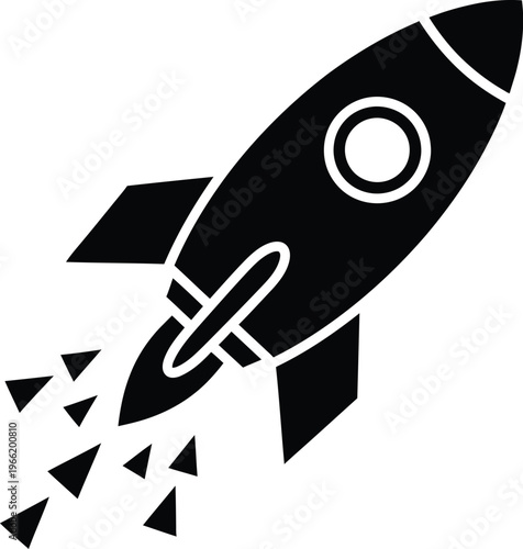 Rocket launch silhouette vector illustration isolated on white background