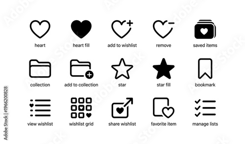 Wishlist and collection icons: heart, star, bookmark, and more