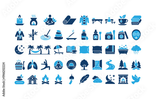 Collection of icons representing relaxation, wellness, and spa treatments