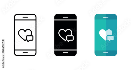 Mobile phone displaying heart icon with chat bubble, representing communication and love