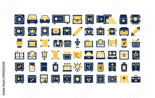 Collection of icons representing safes, chests, and valuable items