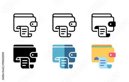 Wallet and receipt icons showing different styles for financial transactions