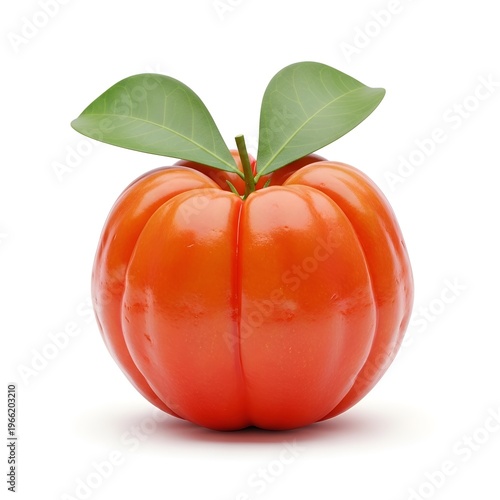 Acerola Fruit with Fresh Green Leaves Isolated on a Clean White Background Featuring a Vibrant Red Skin and Organic Texture for Healthy Food Concepts and Nutritional Design